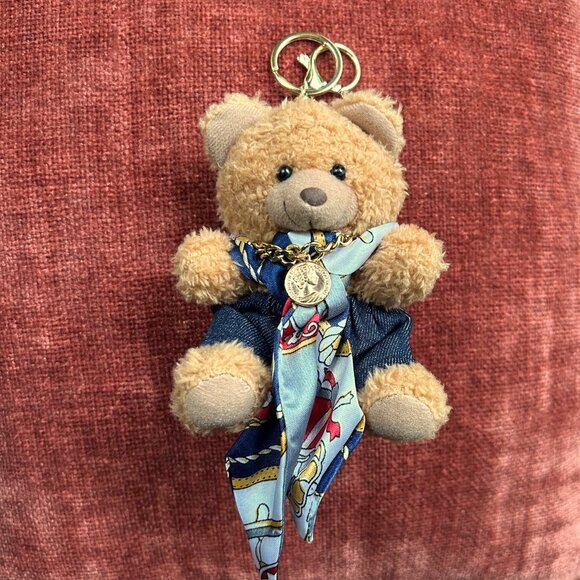TEDDY BEAR TWILLY SCARF Bag Charm Tan Navy Red🧸 - Picture 4 of 6